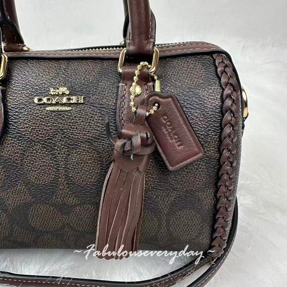 Coach Mini Rowan Crossbody Bag In Signature Canvas With Fringe CCF30 Walnut - Picture 3 of 7